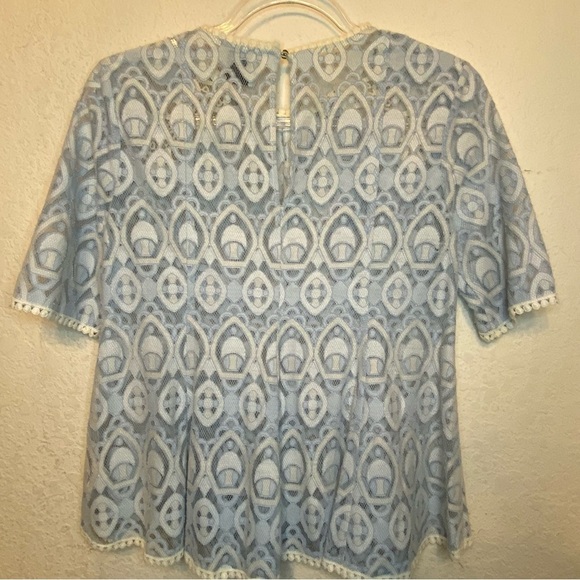 HD in Paris Anthropologie Paris Blue Cream French Lace Peplum Blouse SZ 0 - Picture 9 of 13